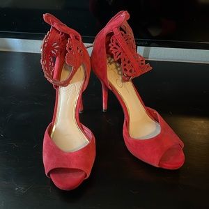 Red Jessica Simpson Heels with ankle strap